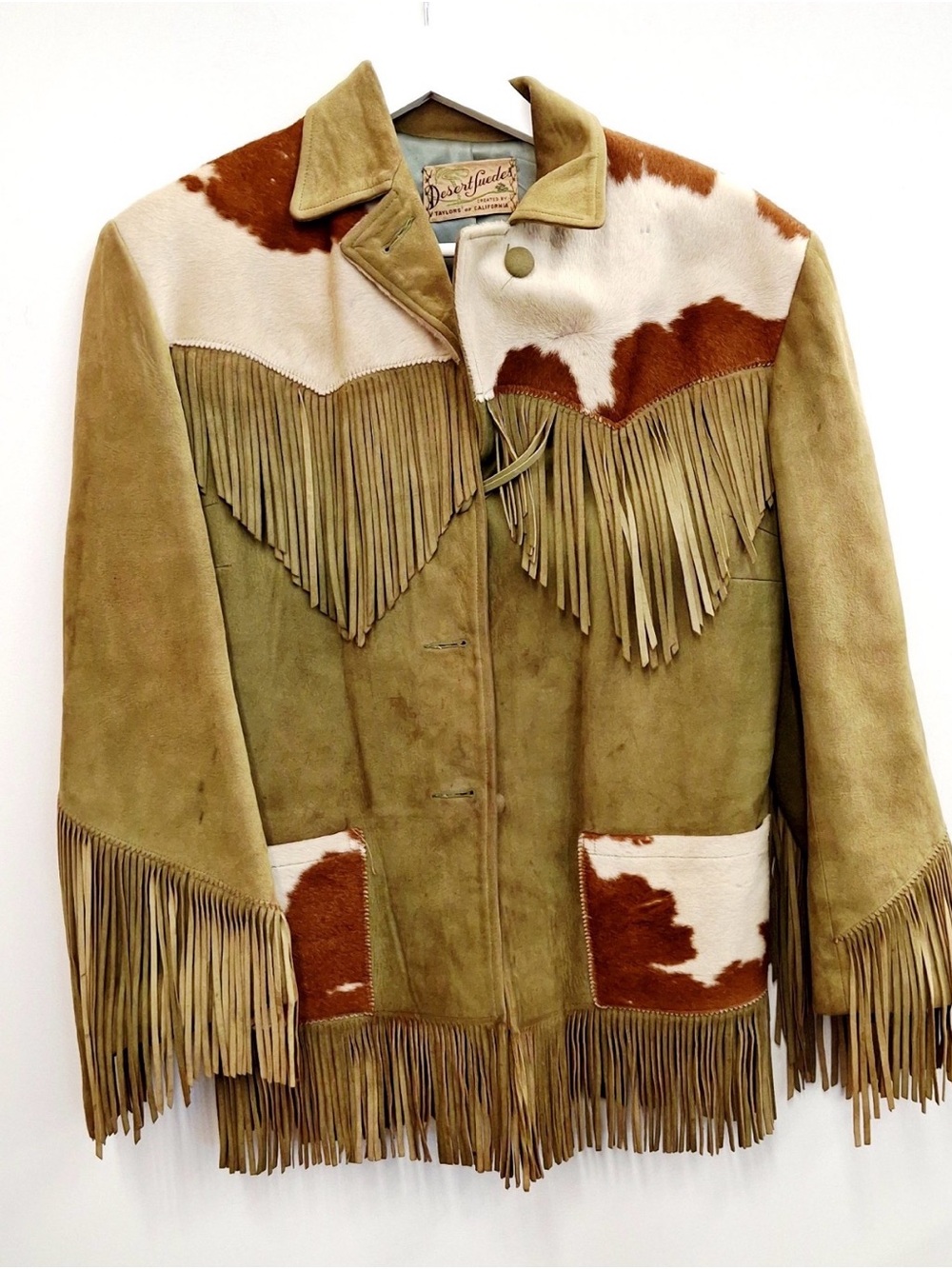 Fringed Suede Cowhide Western Jacket in Tan & White